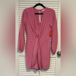 Pink Long Sleeve Knot Front Romper
